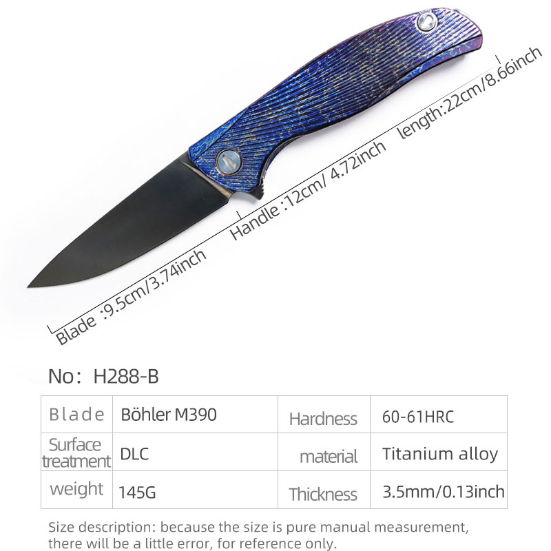 H288-B folding knife Böhler M390 high quality steel Diamond-Like Carbon titanium alloy hilt Fruit knives