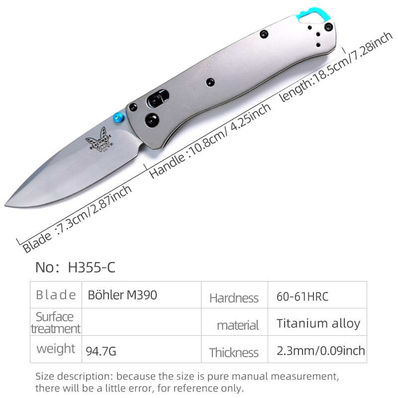 H355-C folding knife Böhler M390 high quality steel Diamond-Like Carbon titanium alloy hilt Fruit knives