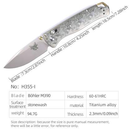 H355-I folding knife Böhler M390 high quality steel Diamond-Like Carbon titanium alloy hilt Fruit knives