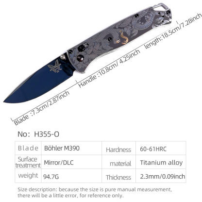 H355-O folding knife Böhler M390 high quality steel Mirror/DLC Diamond-Like Carbon titanium alloy hilt Fruit knives