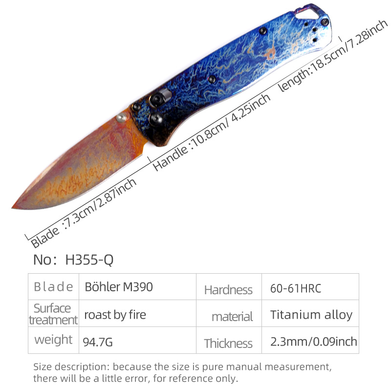 H355-P folding knife Böhler M390 high quality steel Diamond-Like Carbon titanium alloy hilt Fruit knives