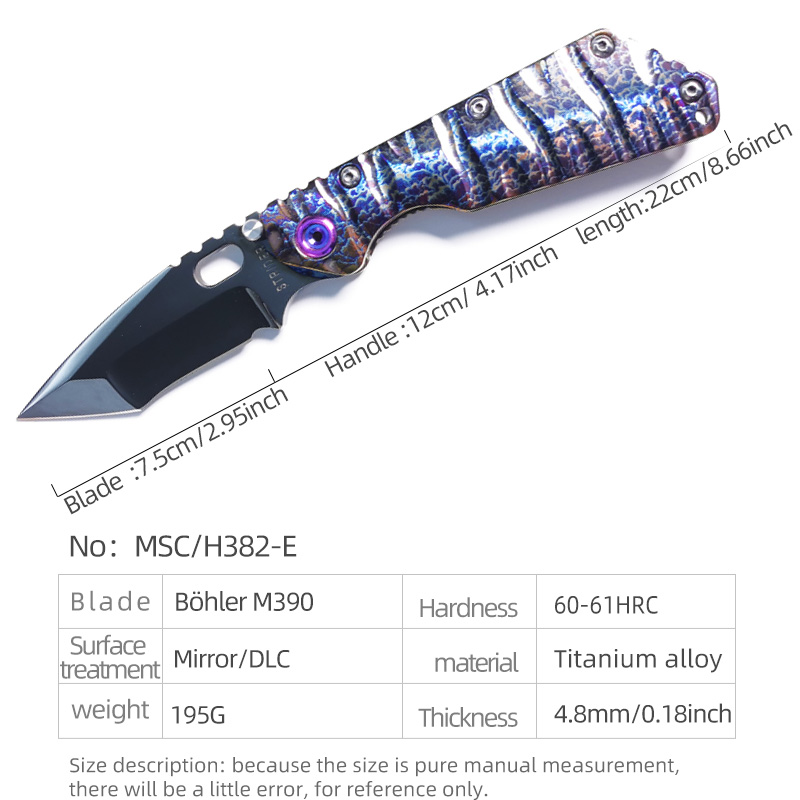 H382-E folding knife Böhler M390 high quality steel Mirror/DLC Diamond-Like Carbon titanium alloy hilt Fruit knives