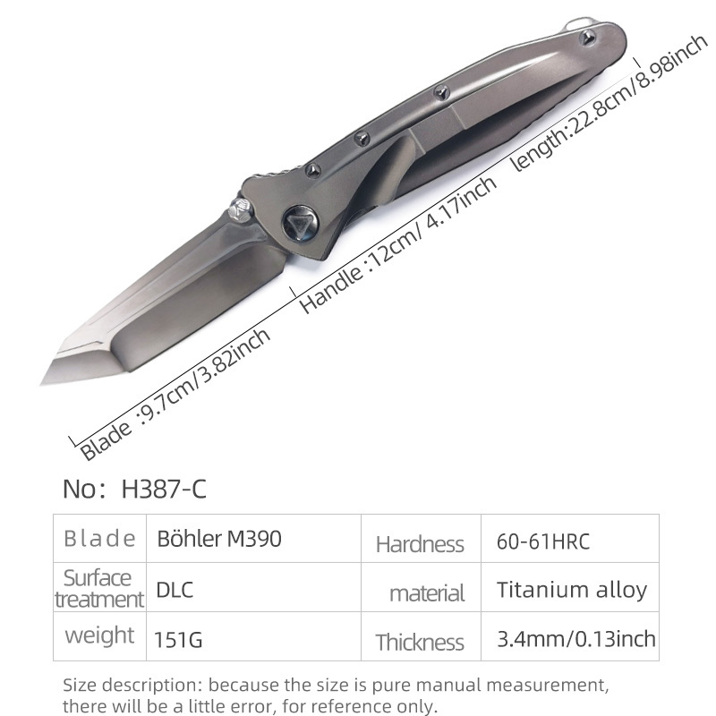 H387-C folding knife Böhler M390 high quality steel Diamond-Like Carbon titanium alloy hilt Fruit knives