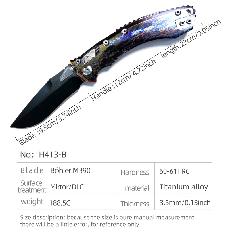 H413-B folding knife Böhler M390 high quality steel Mirror/DLC Diamond-Like Carbon titanium alloy hilt Fruit knives