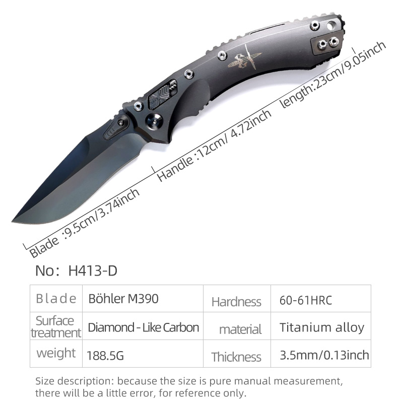 H413-D folding knife Böhler M390 high quality steel Diamond-Like Carbon titanium alloy hilt Fruit knives