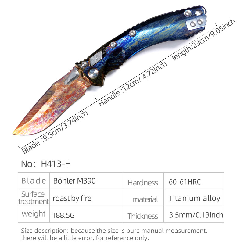 H413-H folding knife Böhler M390 high quality steel Diamond-Like Carbon titanium alloy hilt Fruit knives