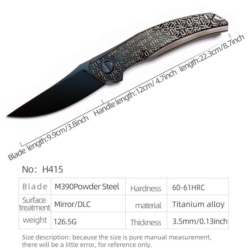 H415-C folding knife Böhler M390 high quality steel Mirror/DLC Diamond-Like Carbon titanium alloy hilt Fruit knives