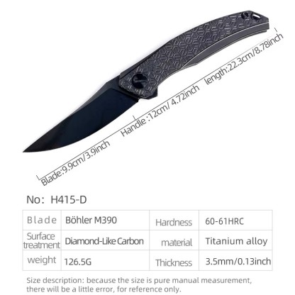H415-D folding knife Böhler M390 high quality steel Diamond-Like Carbon titanium alloy hilt Fruit knives