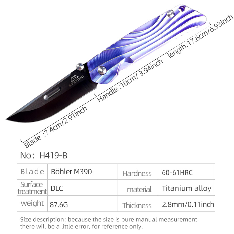 H419-B folding knife Böhler M390 high quality steel Diamond-Like Carbon titanium alloy hilt Fruit knives