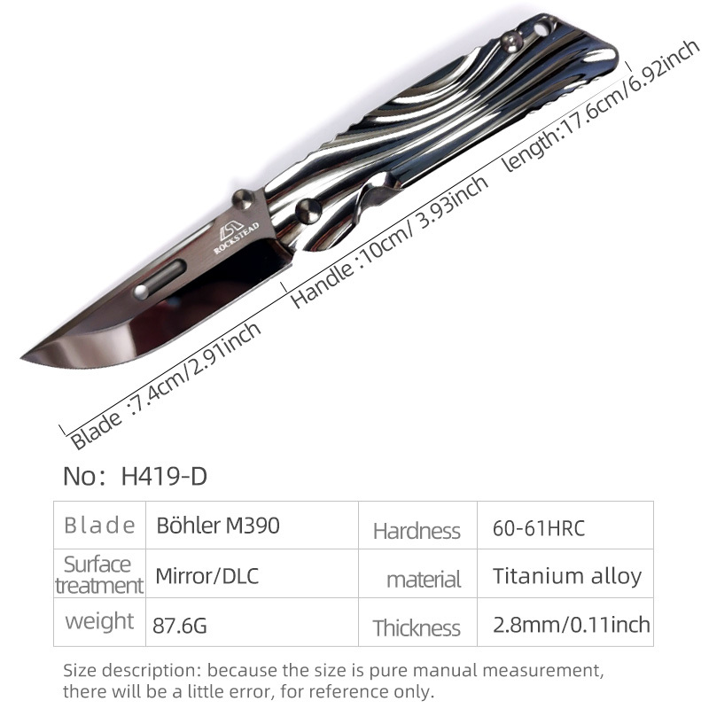 H419-D folding knife Böhler M390 high quality steel Mirror/DLC Diamond-Like Carbon titanium alloy hilt Fruit knives