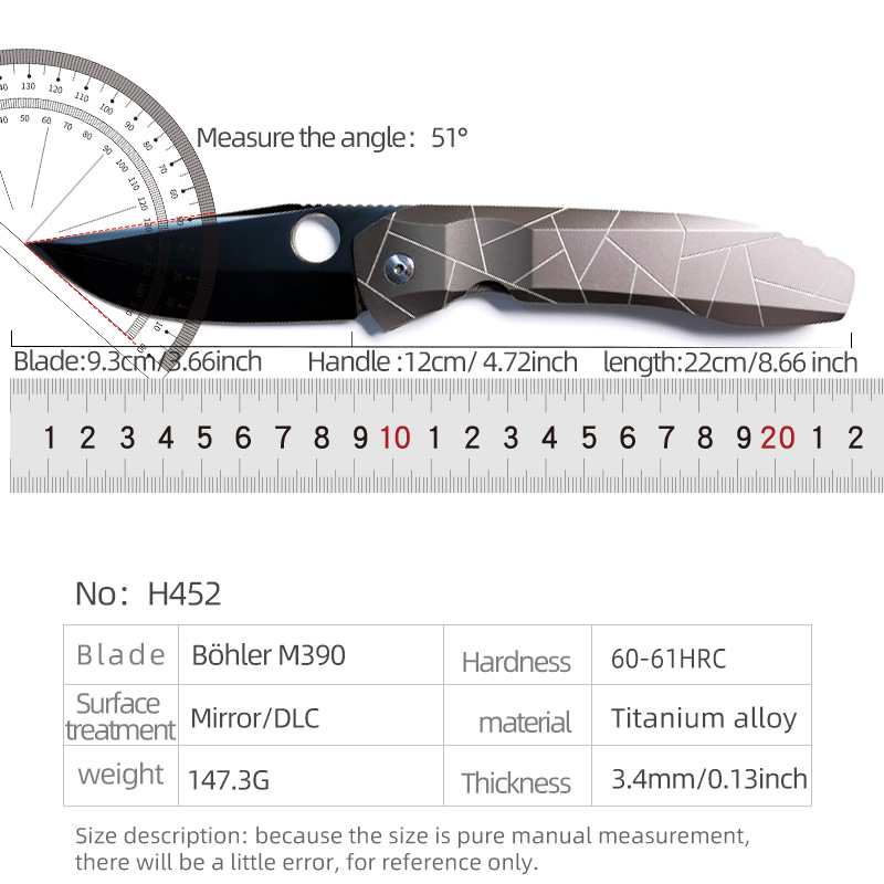 H452-A folding knife Böhler M390 high quality steel Mirror/DLC Diamond-Like Carbon titanium alloy hilt Fruit knives