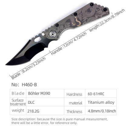 H460-B folding knife Böhler M390 high quality steel Diamond-Like Carbon titanium alloy hilt Fruit knives