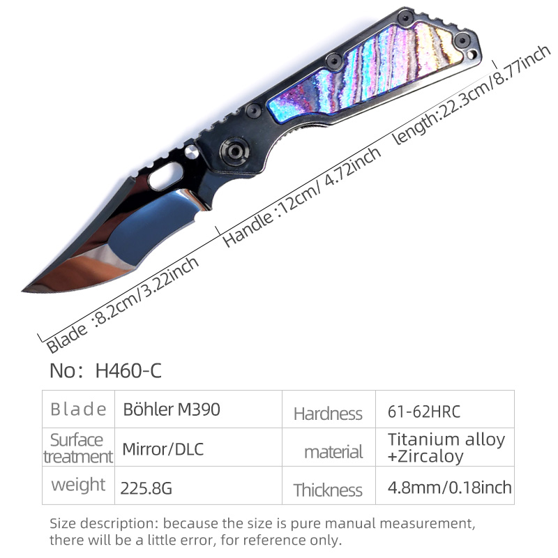 H460-C folding knife Böhler M390 high quality steel Mirror/DLC Diamond-Like Carbon titanium alloy hilt Fruit knives