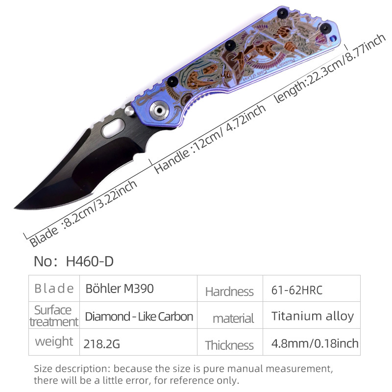 H460-D folding knife Böhler M390 high quality steel Diamond-Like Carbon titanium alloy hilt Fruit knives
