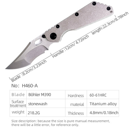 H460-A folding knife Böhler M390 high quality steel Diamond-Like Carbon titanium alloy hilt Fruit knives
