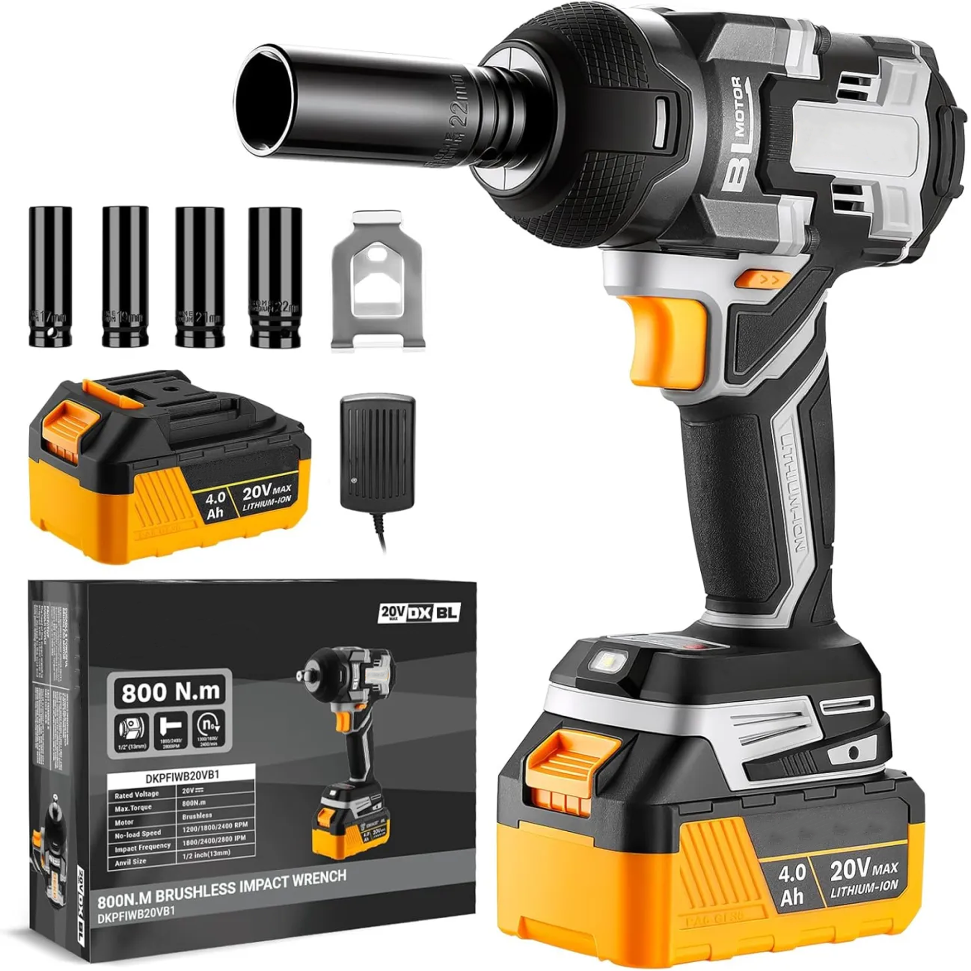 Cordless Impact Wrench:590ft-lbs/800N.m Impact Gun, 1/2" Brushless Impact Wrench