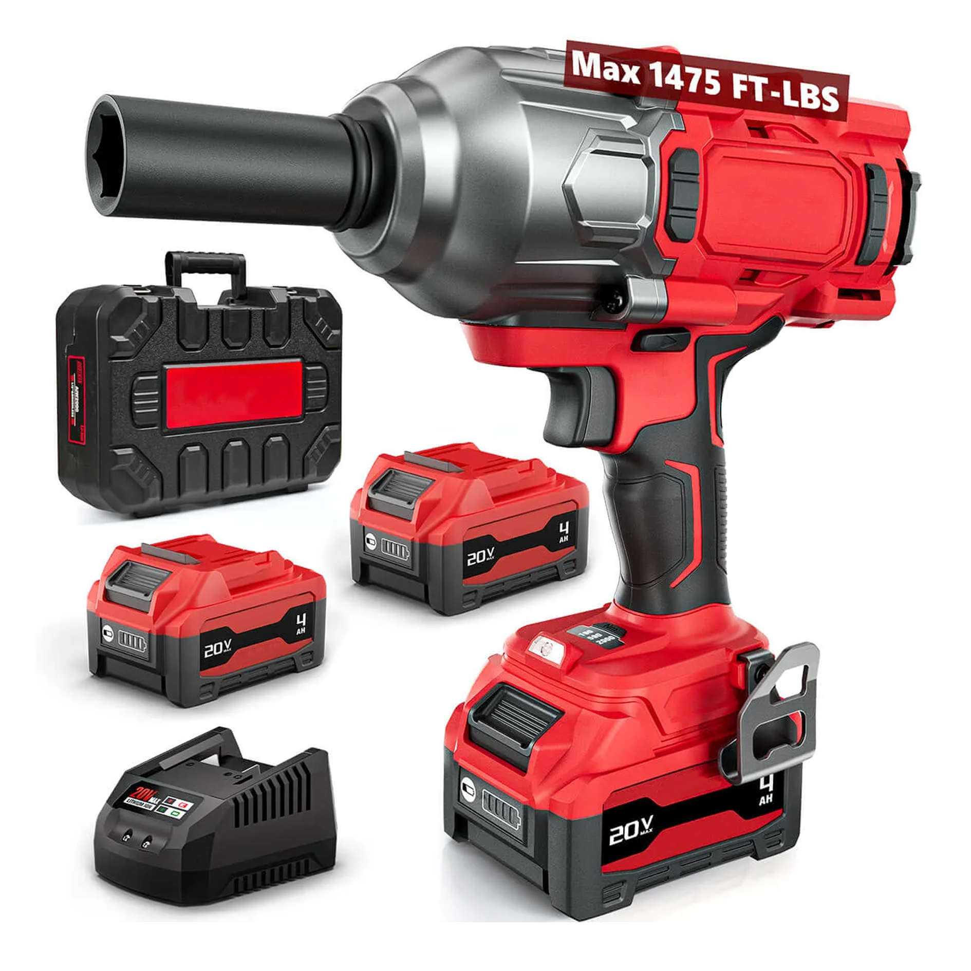 1/2" Cordless Brushless Impact Wrench Kit - 1475 ft-lbs(2000N.m) High Torque - Red Kit
