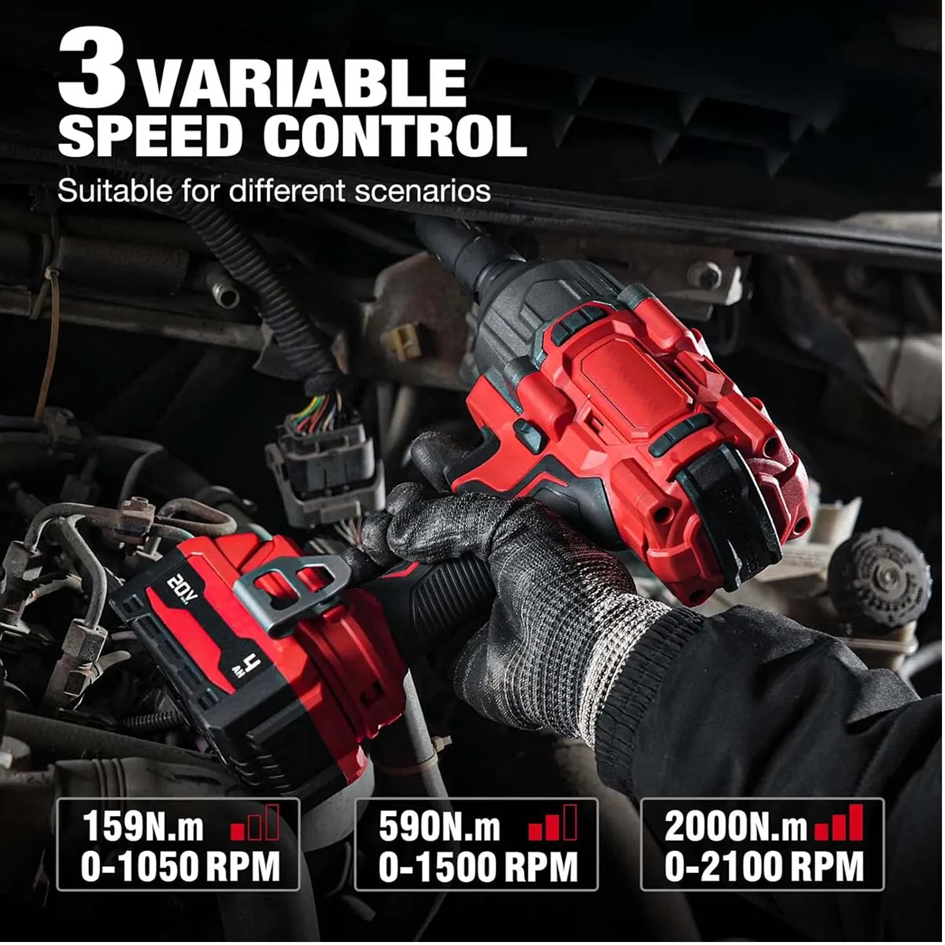 1/2" Cordless Brushless Impact Wrench Kit - 1475 ft-lbs(2000N.m) High Torque - Red Kit