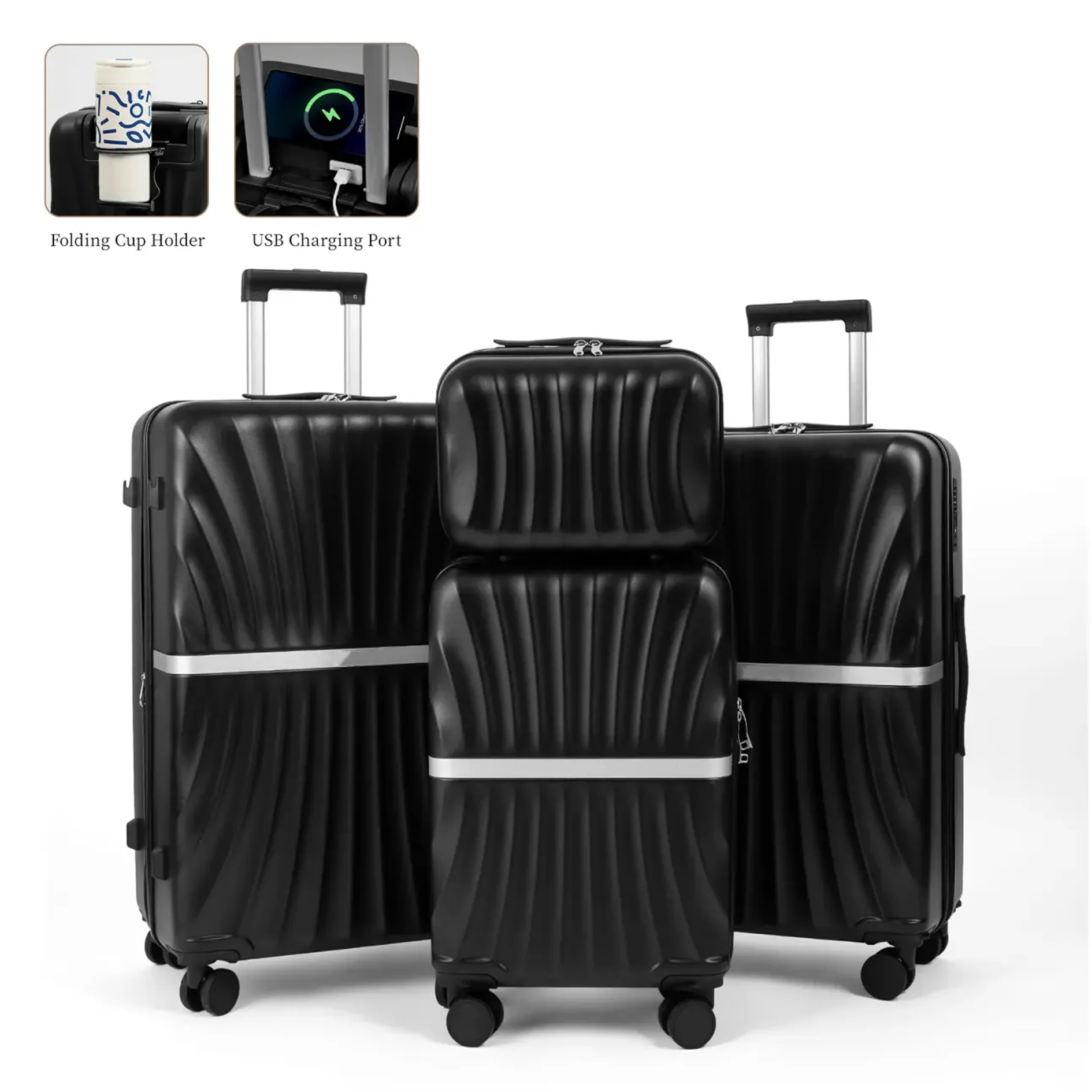 4 Piece Expandable Luggage Sets, ABS Travel Suitcase Set with Double Spinner Wheels, TSA Lock Hardshell Durable Traveling Bag Luggage Sets (13/20/26/28in) Gift for Back to School fathersdaygift fathersdaygift
