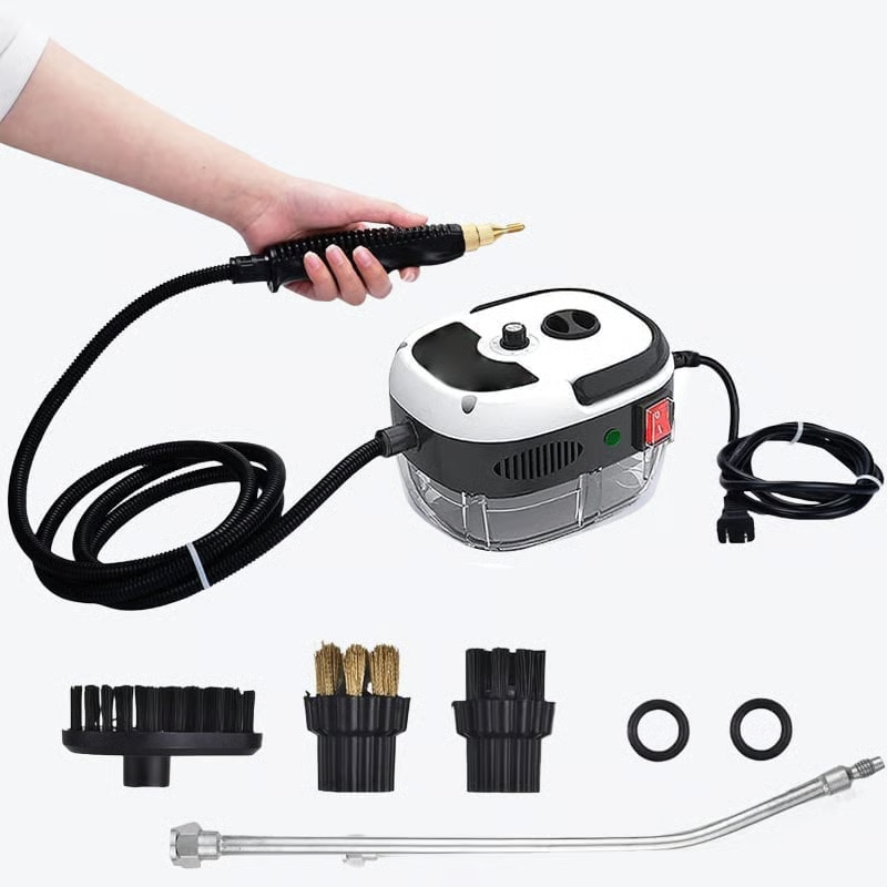 Dual-control red steam cleaning machine, for rapid and thorough cleaning of mechanical tools and vehicles