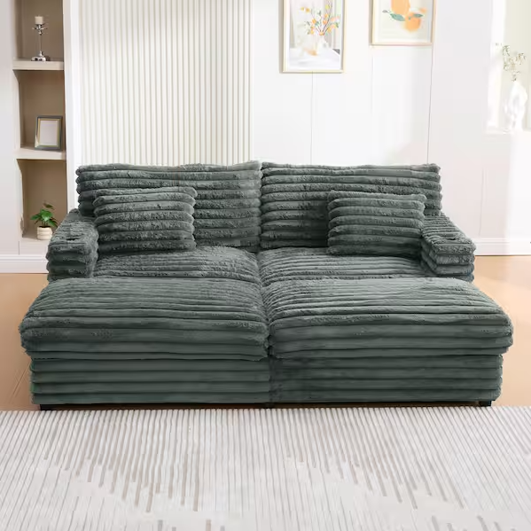 86" W Deep Seat Loveseat Sofa Chaise Daybed Oversized Love Seat TV Couch, Living Room Sleeper Napping Sofabed Fluffy Corduroy Upholstered Sofa&Couch with 4 Pillows for Home/Apartment