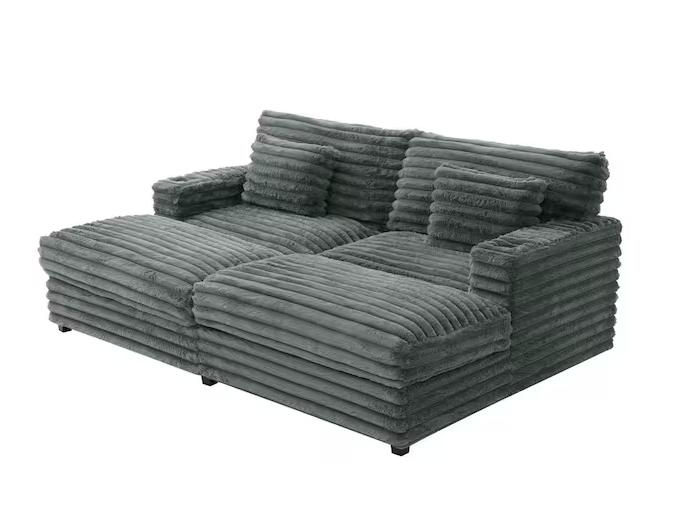 86" W Deep Seat Loveseat Sofa Chaise Daybed Oversized Love Seat TV Couch, Living Room Sleeper Napping Sofabed Fluffy Corduroy Upholstered Sofa&Couch with 4 Pillows for Home/Apartment
