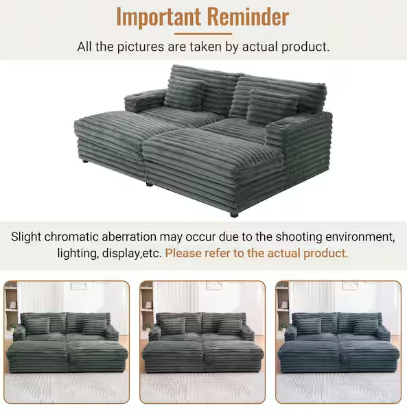 86" W Deep Seat Loveseat Sofa Chaise Daybed Oversized Love Seat TV Couch, Living Room Sleeper Napping Sofabed Fluffy Corduroy Upholstered Sofa&Couch with 4 Pillows for Home/Apartment