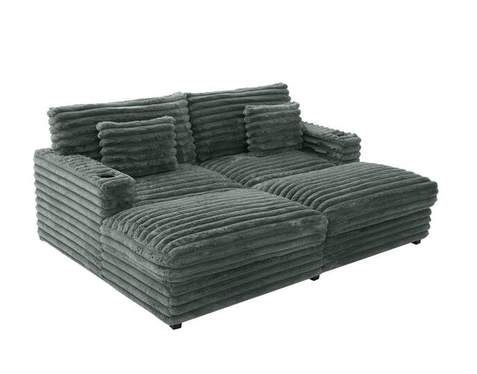 86" W Deep Seat Loveseat Sofa Chaise Daybed Oversized Love Seat TV Couch, Living Room Sleeper Napping Sofabed Fluffy Corduroy Upholstered Sofa&Couch with 4 Pillows for Home/Apartment