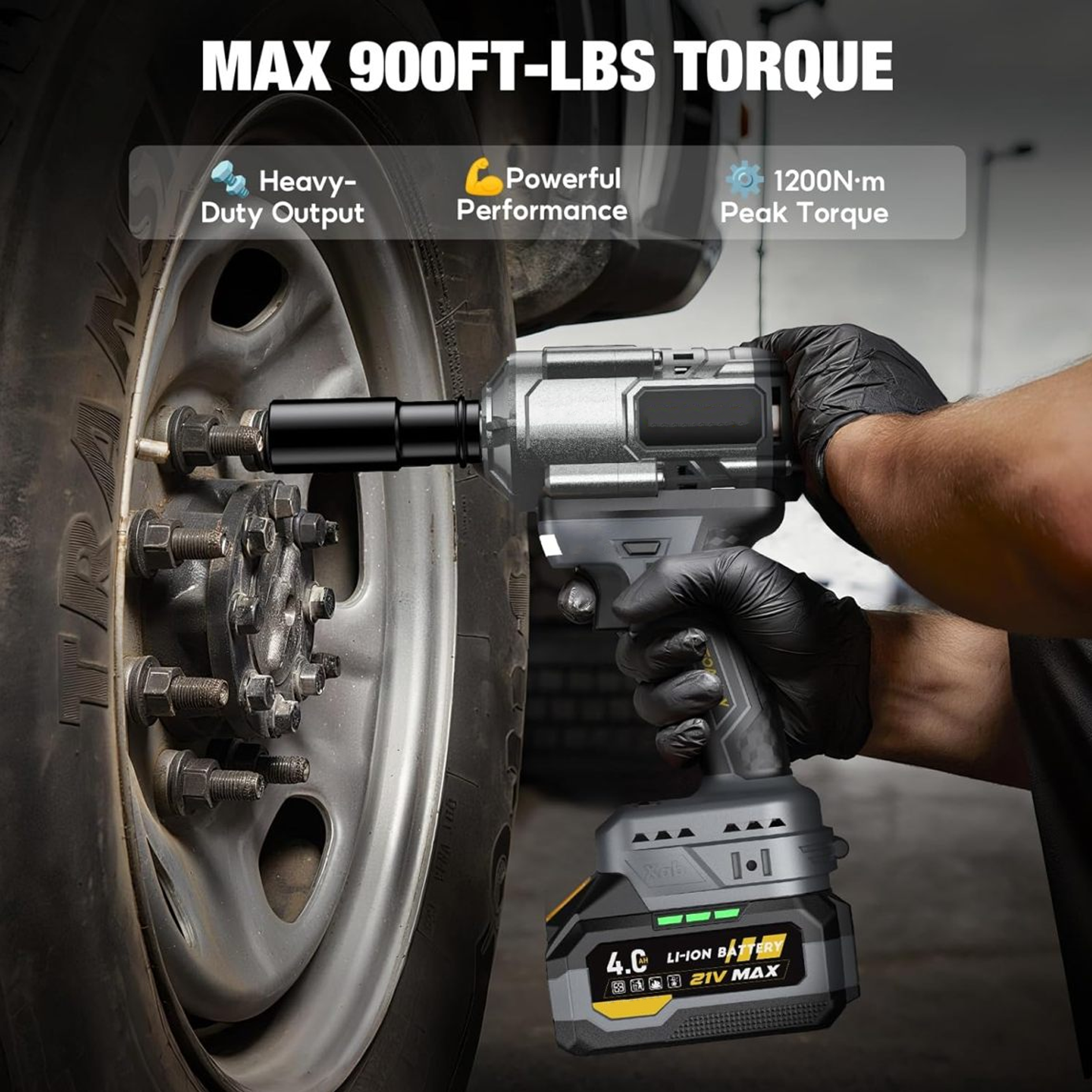 Upgraded Cordless Impact Wrench 1/2", 900 Ft-lbs (1200 Nm) Brushless Impact Gun, 21V High Torque Impact Driver with 2x 4.0Ah Batterie