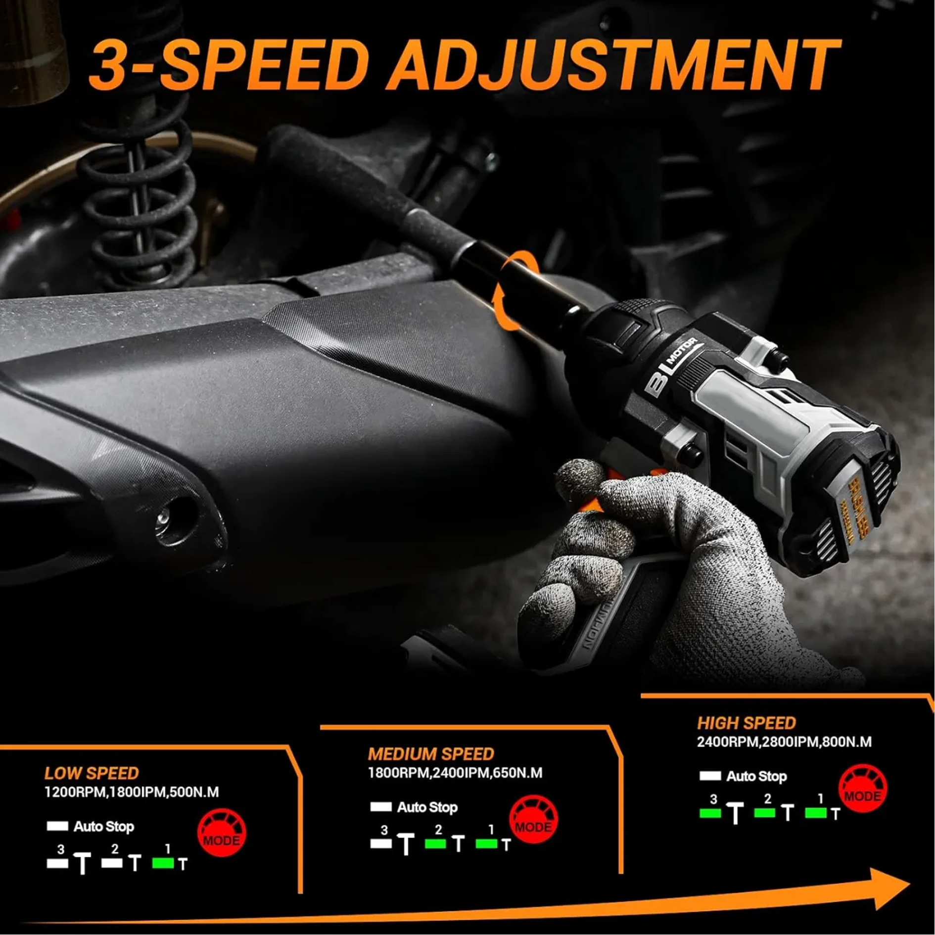 Cordless Impact Wrench:590ft-lbs/800N.m Impact Gun, 1/2" Brushless Impact Wrench