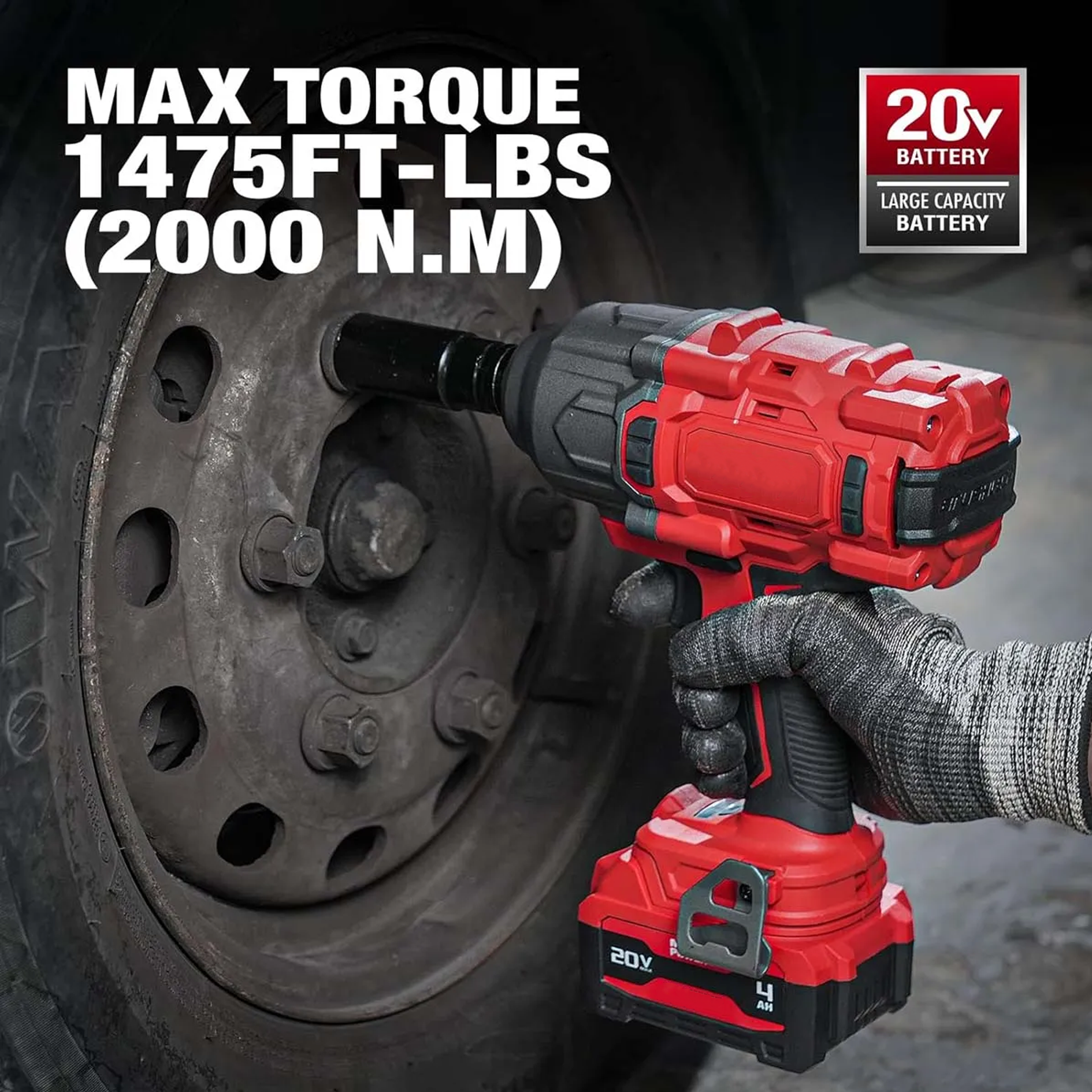1/2" Cordless Brushless Impact Wrench Kit - 1475 ft-lbs(2000N.m) High Torque - Red Kit