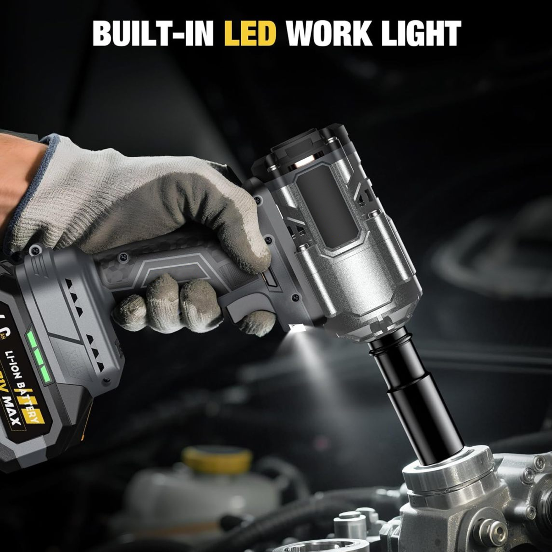 Upgraded Cordless Impact Wrench 1/2", 900 Ft-lbs (1200 Nm) Brushless Impact Gun, 21V High Torque Impact Driver with 2x 4.0Ah Batterie