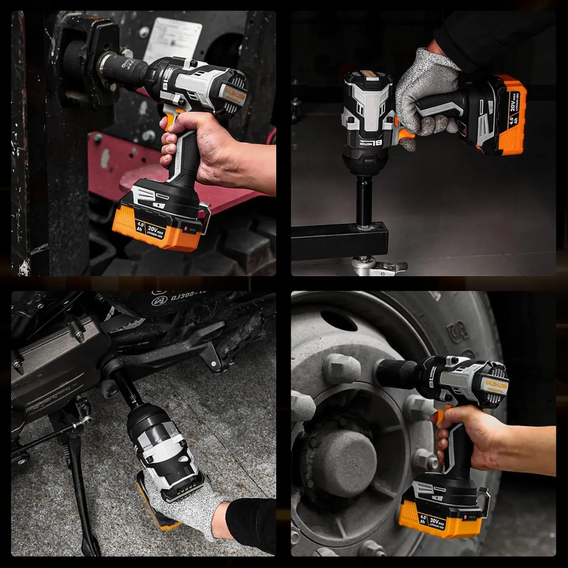 Cordless Impact Wrench:590ft-lbs/800N.m Impact Gun, 1/2" Brushless Impact Wrench