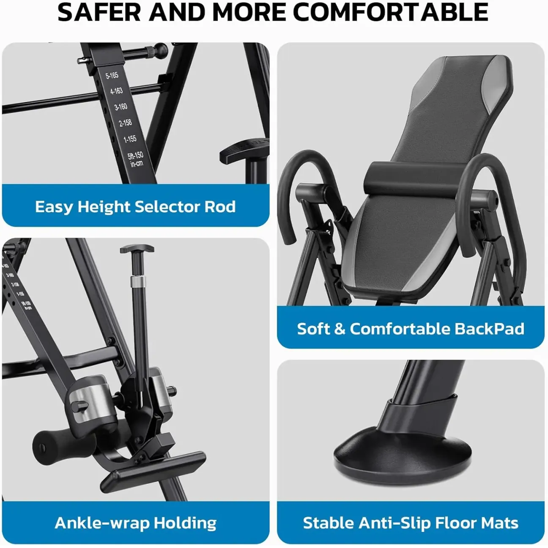 Inversion Table for Back Pain Relief, Neck Sciatica Relief, 300 lbs Weight Capacity w/Lumbar Support Comfortable Ankle Holders Easy to Assemble Back Stretcher Machine