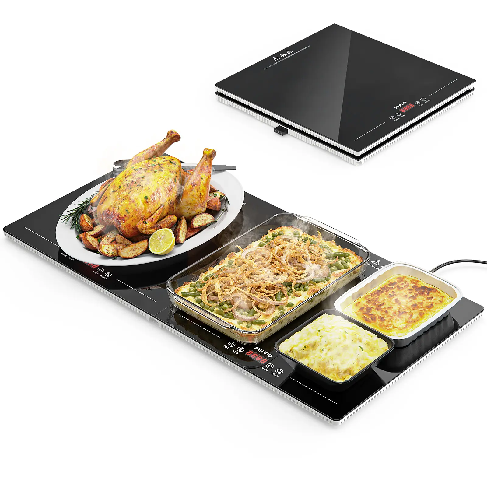 Electric Warming Tray, 4-in-1 Food Warmers for Parties Buffet with 10 Temp Settings and Timer, 33"x15" Glass Surface Warming Mat for Food, Modular Buffet Hot Plates for Catering and Gatherings