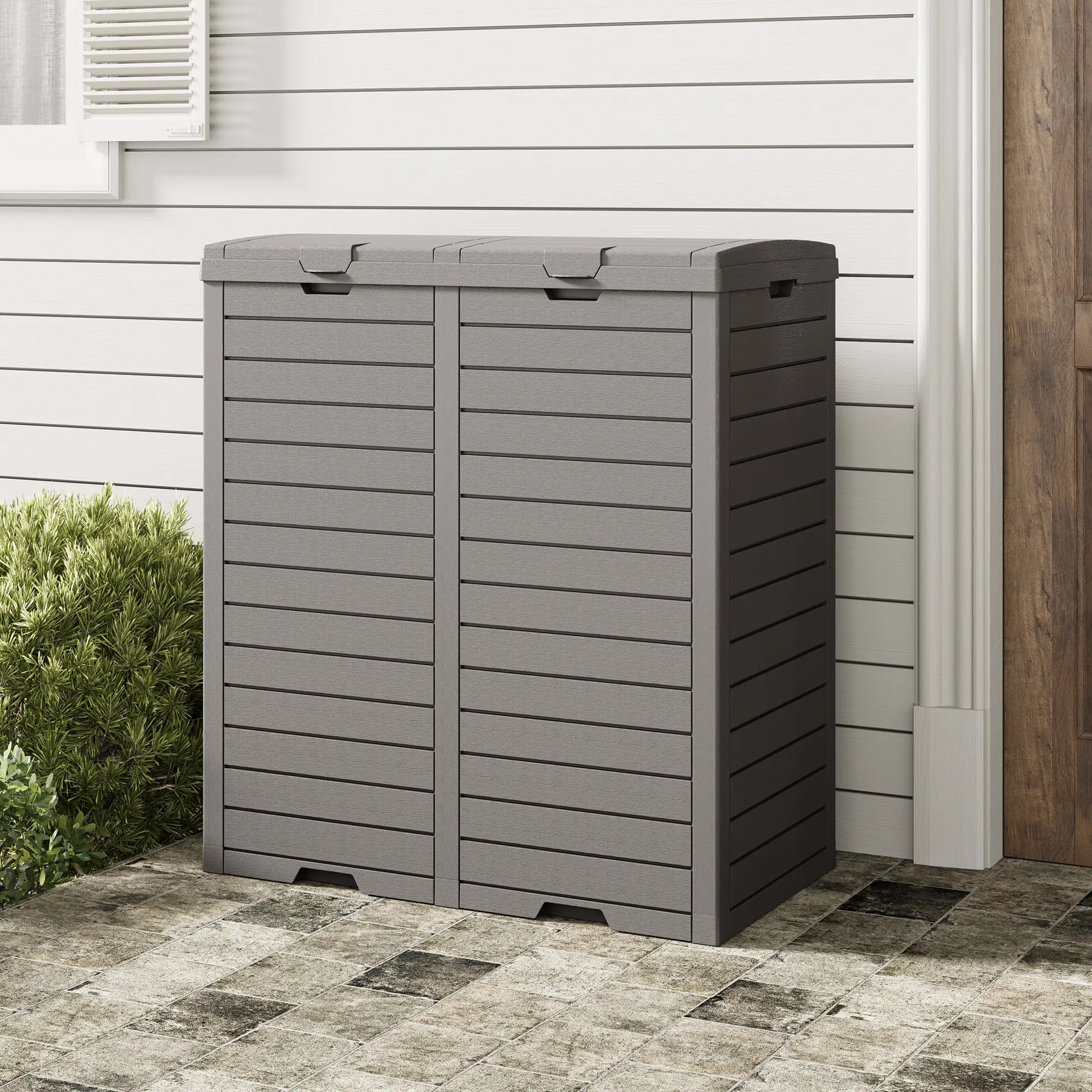 31-Gallon Outdoor Trash Can – Concealed Resin Waste Bin with Lid & Drip Tray for Clean Indoor/Outdoor Use