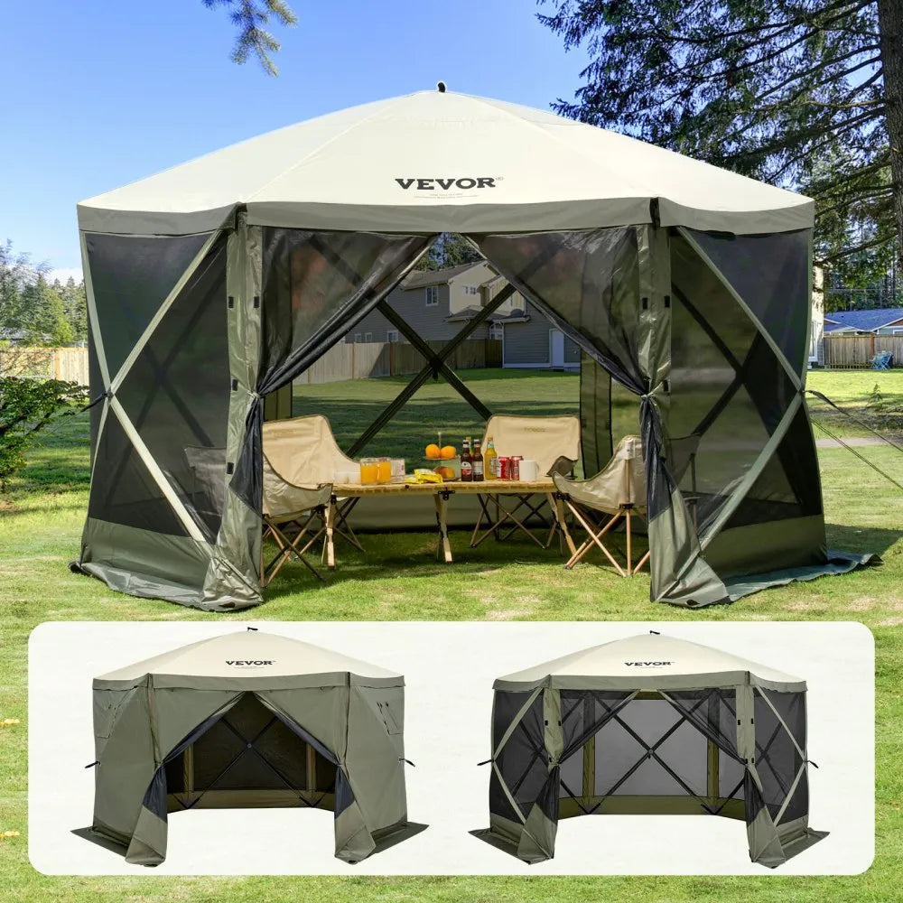 Special Offer Camping Gazebo Screen Tent, 12*12ft, 6 Sided Pop-up Canopy Shelter Tent with Mesh Windows, Portable Carry Bag, Stakes, Large Shade Tents for Outdoor Camping