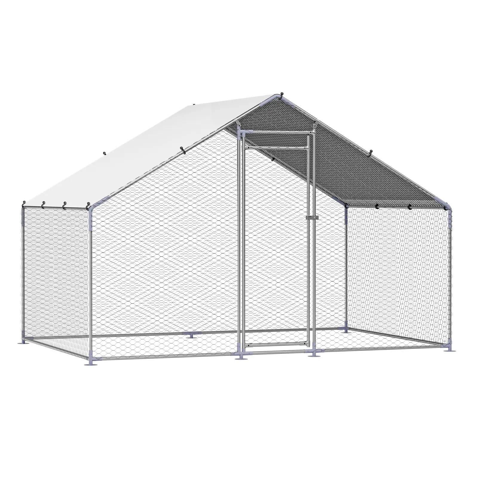 Metal Chicken Coop, 9.8x6.5x6.5ft Large Walk-in Chicken Runs with Cover, Spire Roof Hen House Enclosure with Security Lock, Outdoor Duck Rabbit Cage Poultry Pen for Backyard, Farm