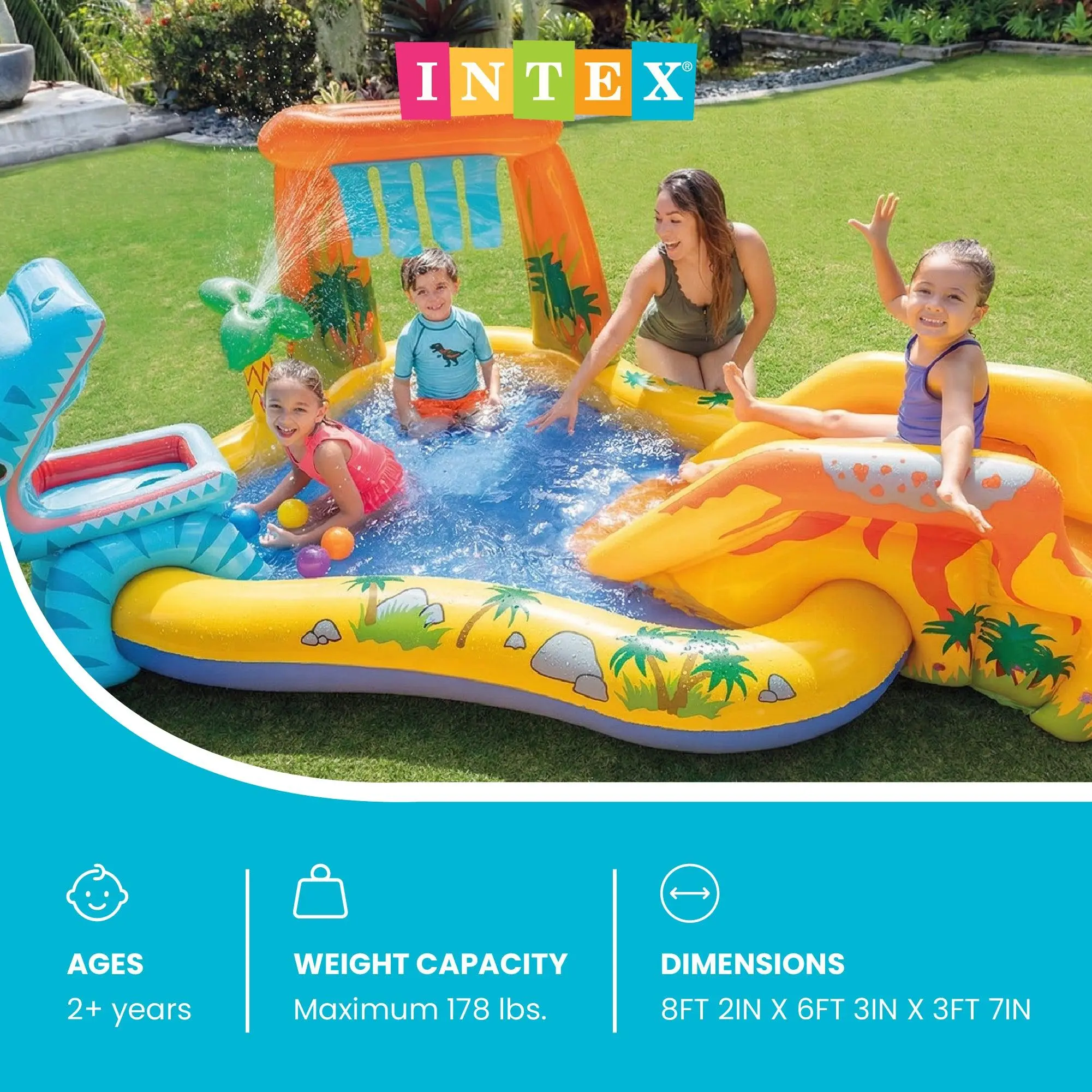 Inflatable Kids Dinosaur Play Center Outdoor Water Park Pool with Slide