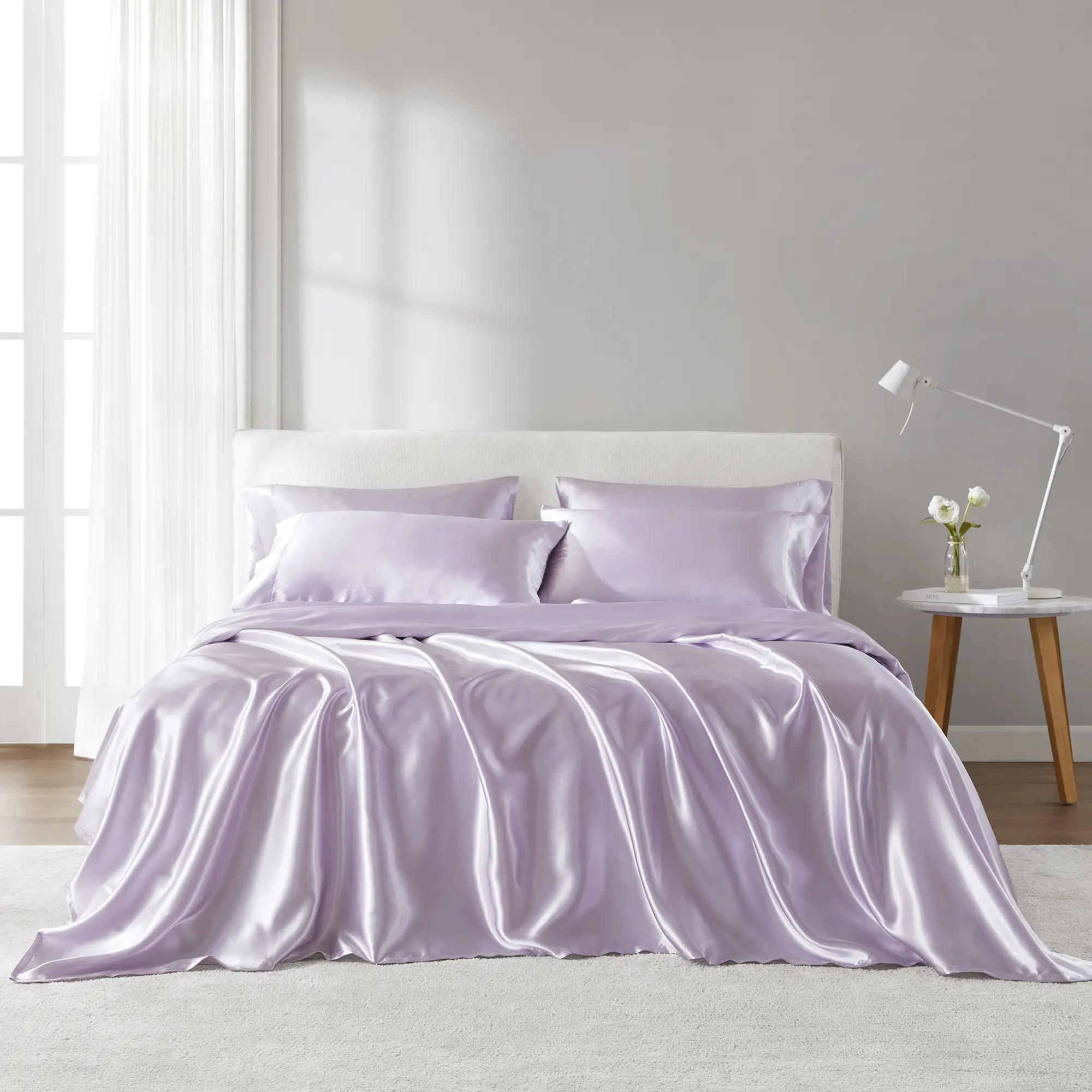 6 Piece Solid Color Satin Sheets Set