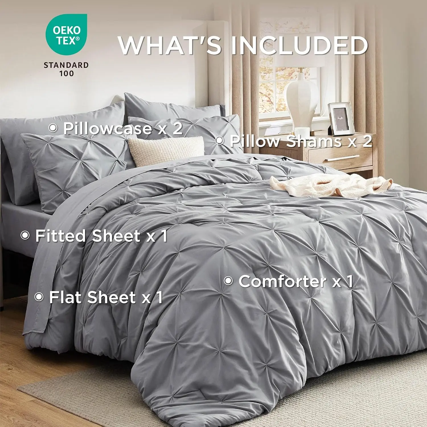 Soft Pintuck Comforter Set – 4/7 Piece Ultra-Soft All-Season Bedding Set with Elegant Hotel-Style Design