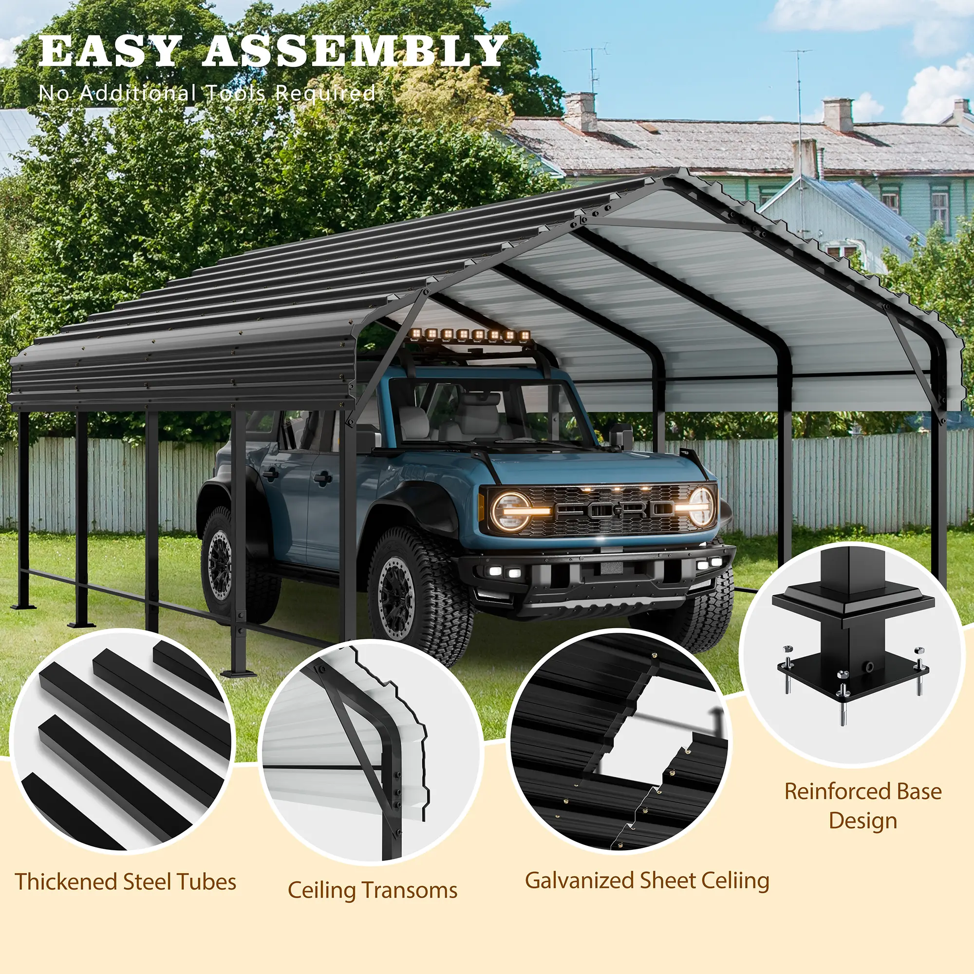 Carport, 12x20x8.5 FT Heavy Duty Steel Carport Canopy for Outdoor Activities and Events, Iron Metal Carport Garage for Pickup, Boat, Car and Tractors