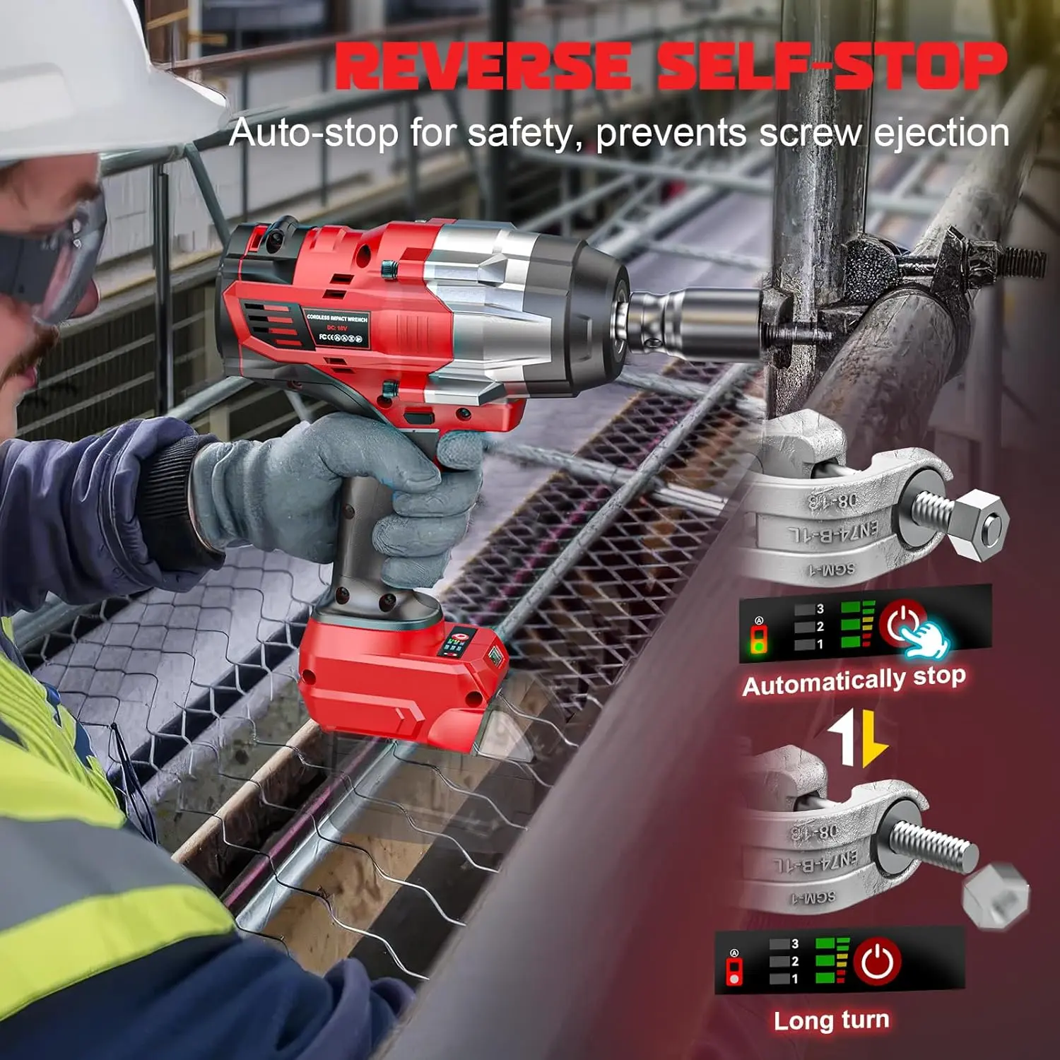 1850Ft-lbs (2500N.m)-3/4"Impact Wrench Compatible with  18V Battery (NO Battery!!!), Brushless Impact Gun 4-Speed with Auto-Stop Reverse for Car/Truck
