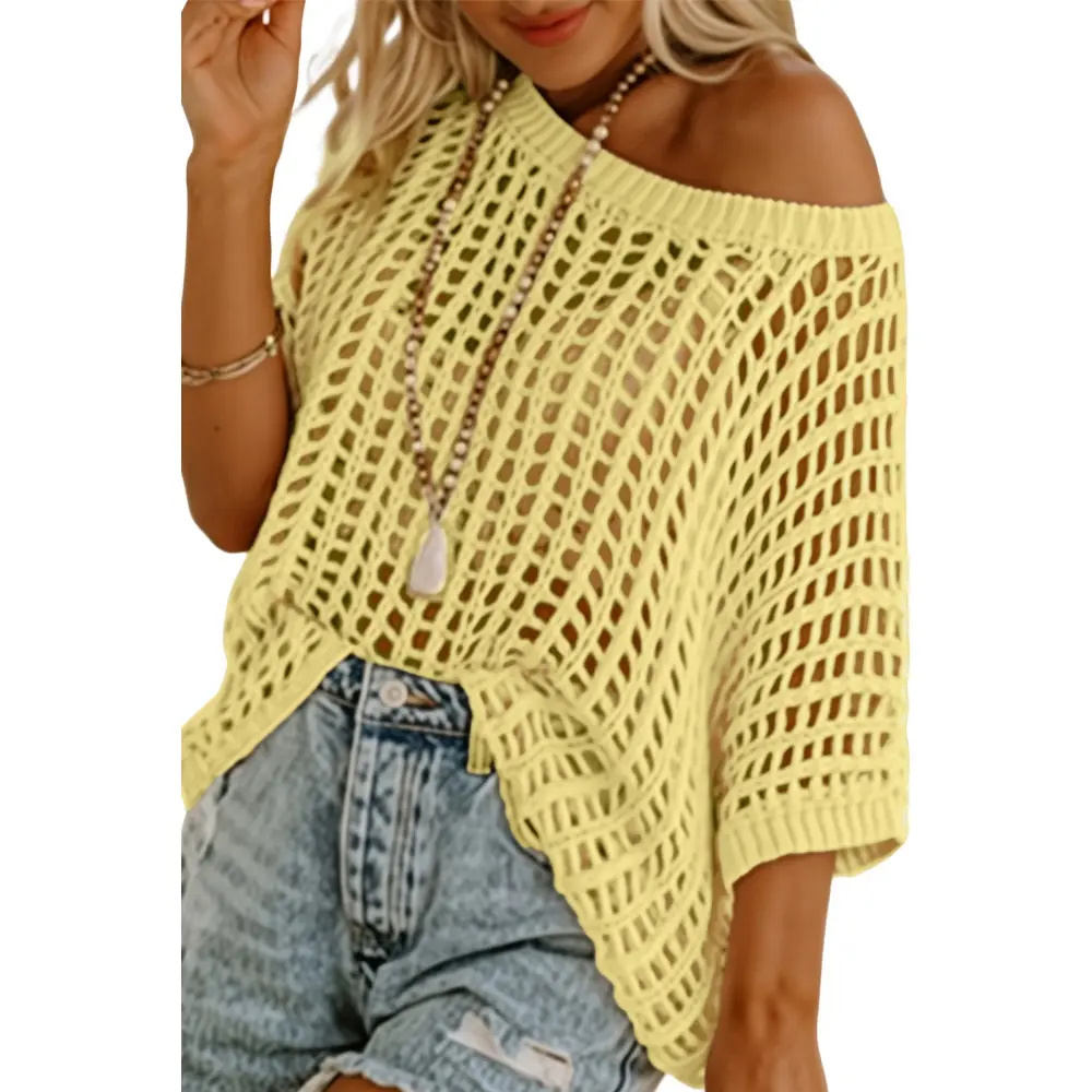 🎁2026 New Hot Sale 49% OFF - Womens Summer Scoop Neck Short Sleeve Sweater Casual Crochet Hollow Out Knit Tops Pullover Shirts Beach Coverup