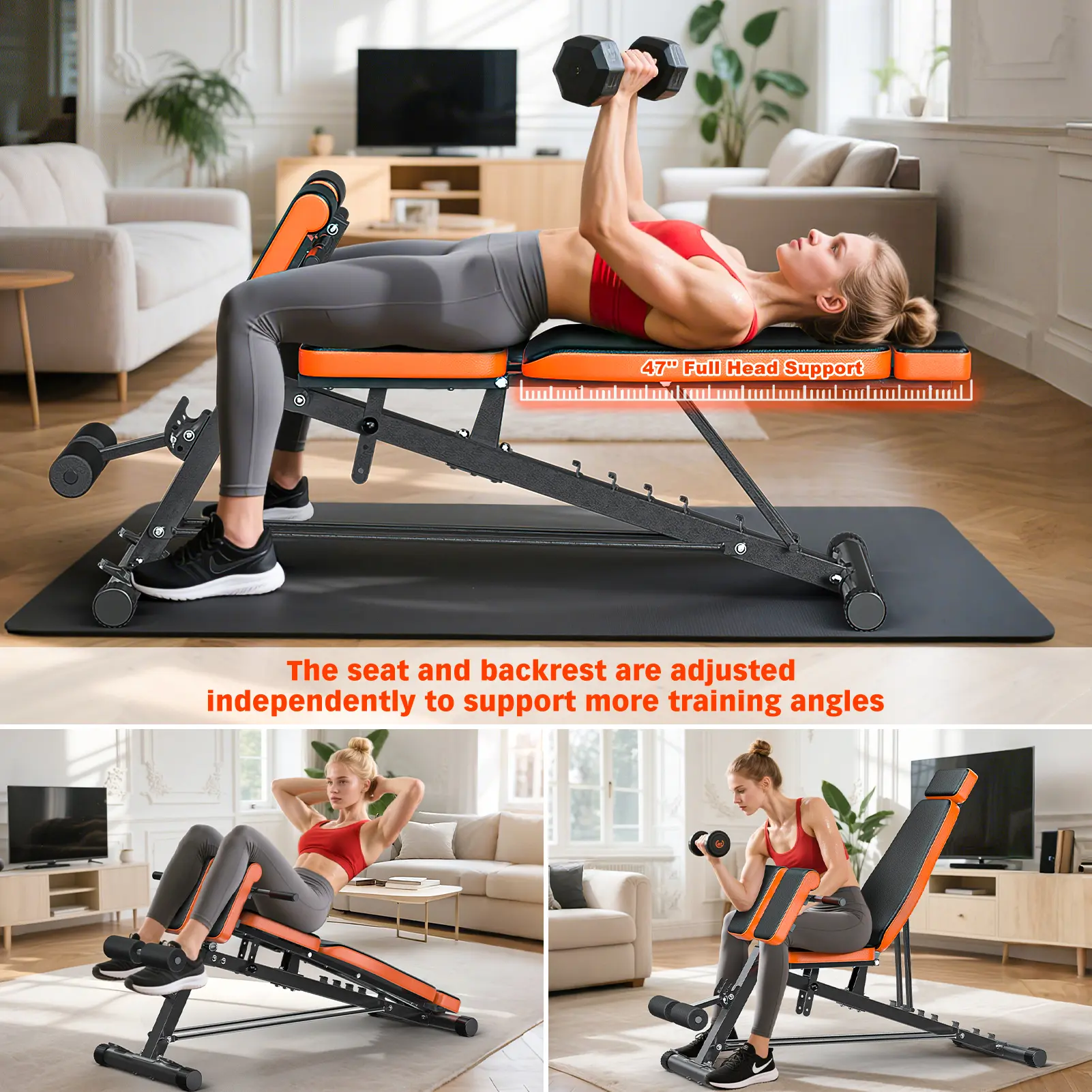 Multi-Functional FID Weight Bench for Full All-in-One Body Workout – Hyper Back Extension, Roman Chair, Adjustable Ab Sit up Bench, Incline Decline Bench, Flat Bench,Support up to 1000lbs，Suitable for home workouts，outdoorfun