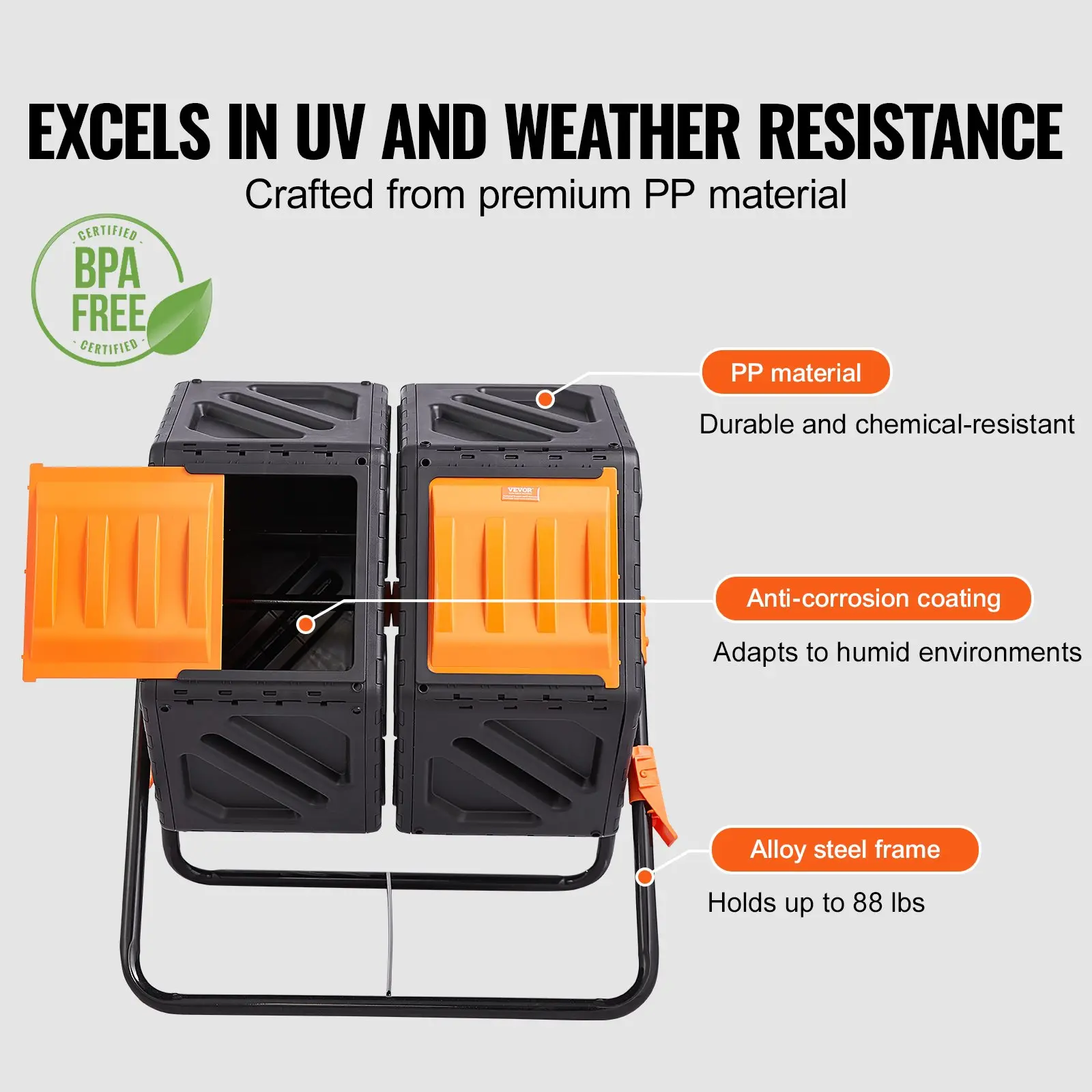 Compost Bin 37-Gal Dual Chamber Composting TumblerHigh Volume Two Rotating Chambers with 2 Sliding Door