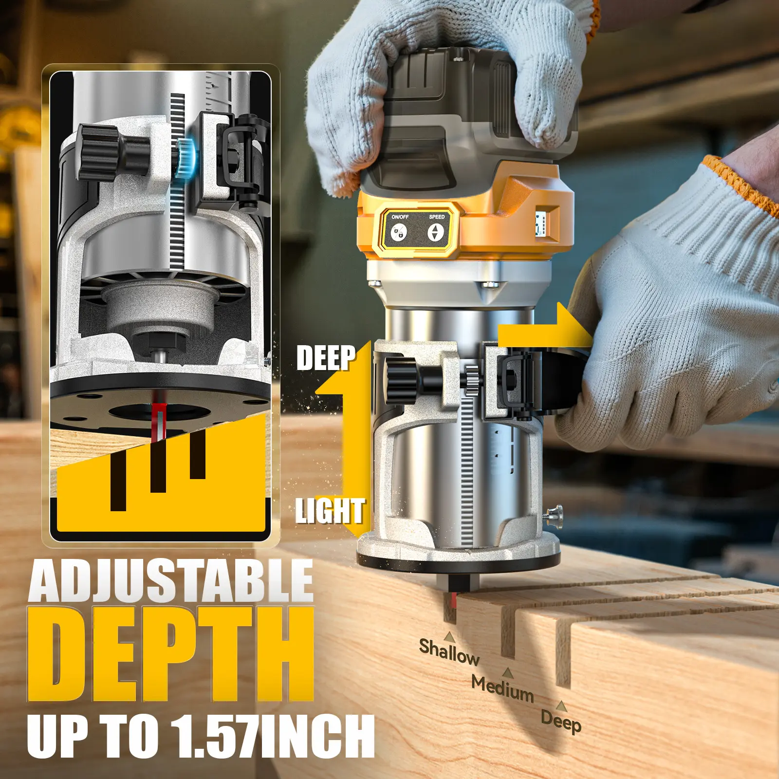 800W Cordless Compact Router for  20V Battery, Battery NOT Included, 6 Variable Speeds Router Tool for Woodworking, 30,000 RPM Fixed Base Wood Router with Trim Router Bits, Edge & Roller Guide, Dust Hood