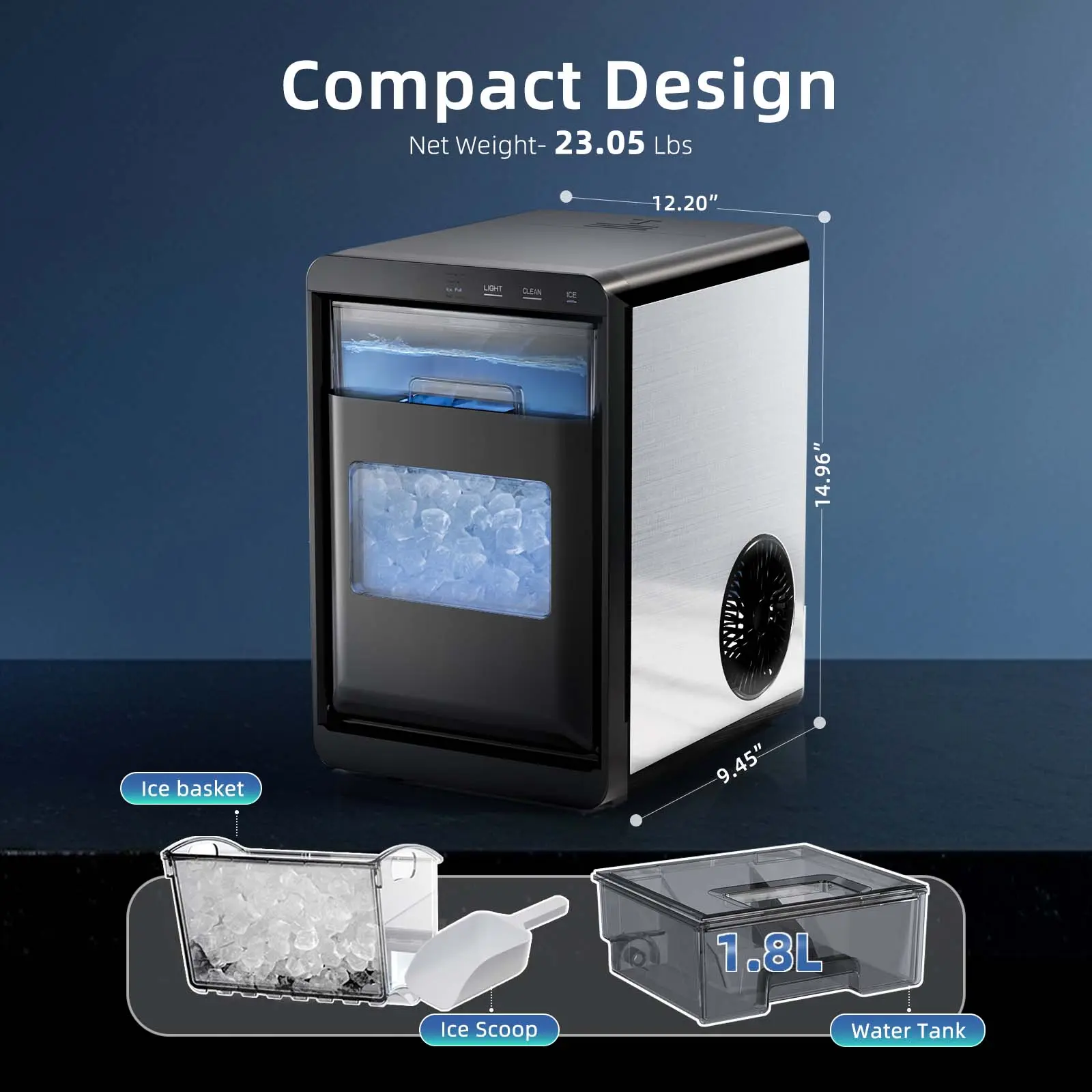 Ice Maker Machine – Makes 45 lbs/Day with Fast 10–15 Min Ice, Self-Cleaning & 24H Timer for Home, Bar & Parties