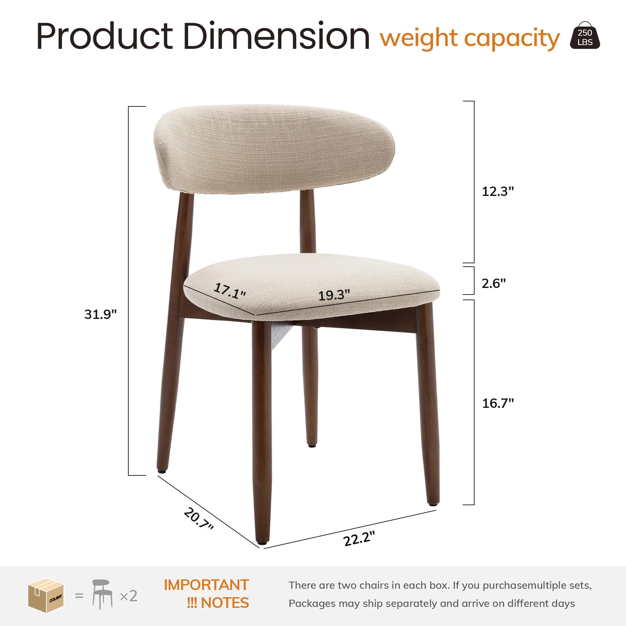 Modern Upholstered Dining Chair – Ergonomic Backrest, Premium Fabric Finish & Natural Wood Frame