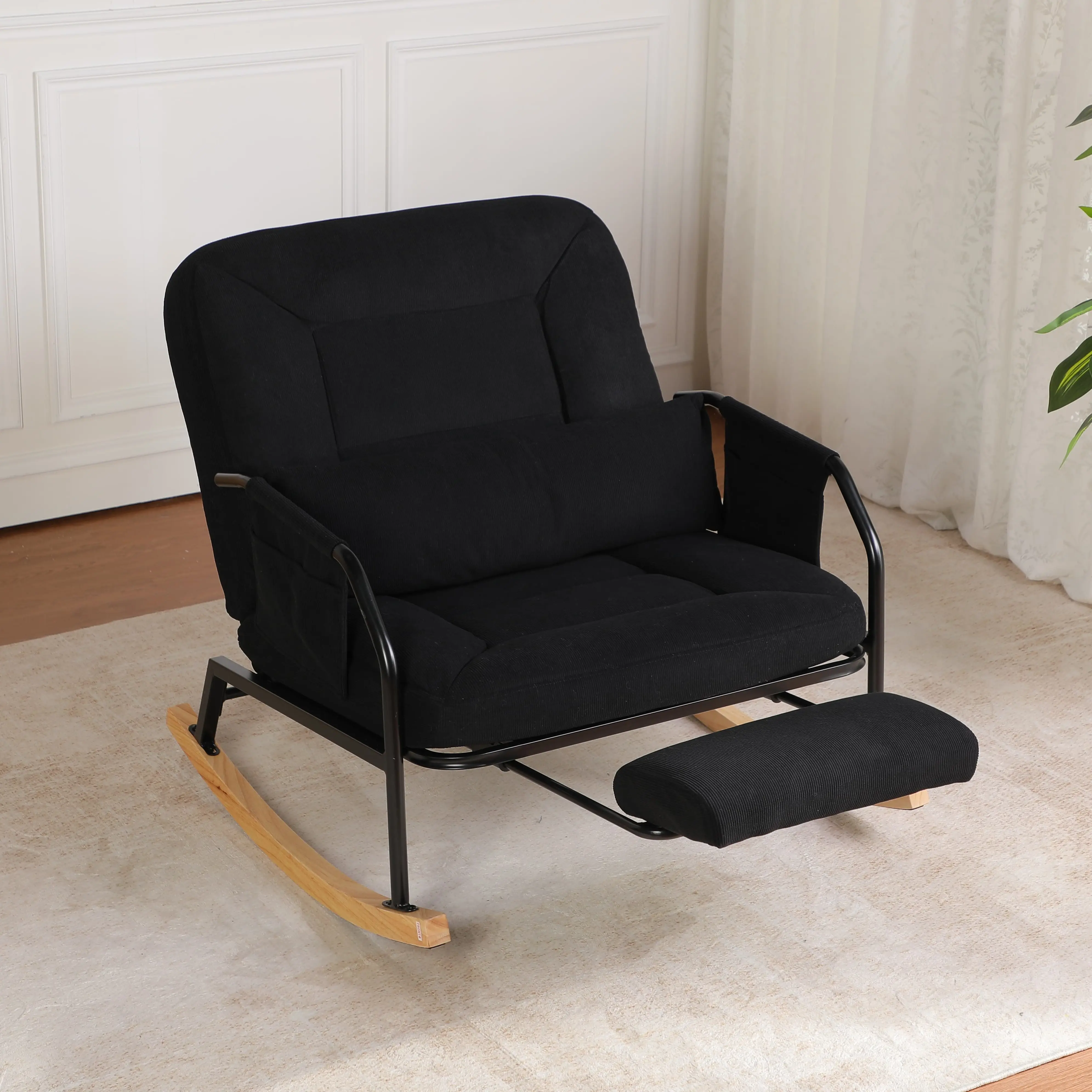 Roomy Nursery Rocking Chair with Corduroy Fabric
